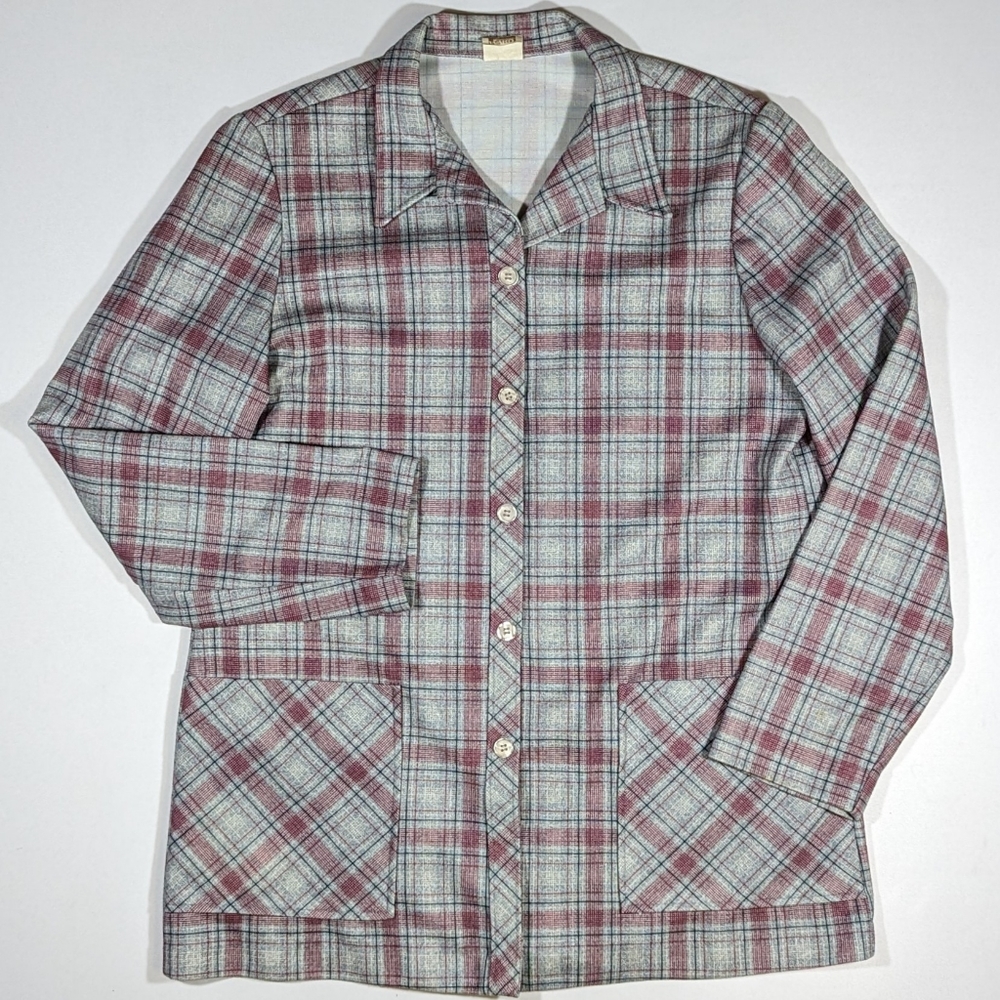 Vintage 70s Montgomery Ward Women Cardigan Sweater Size Small Flannel Plaid
